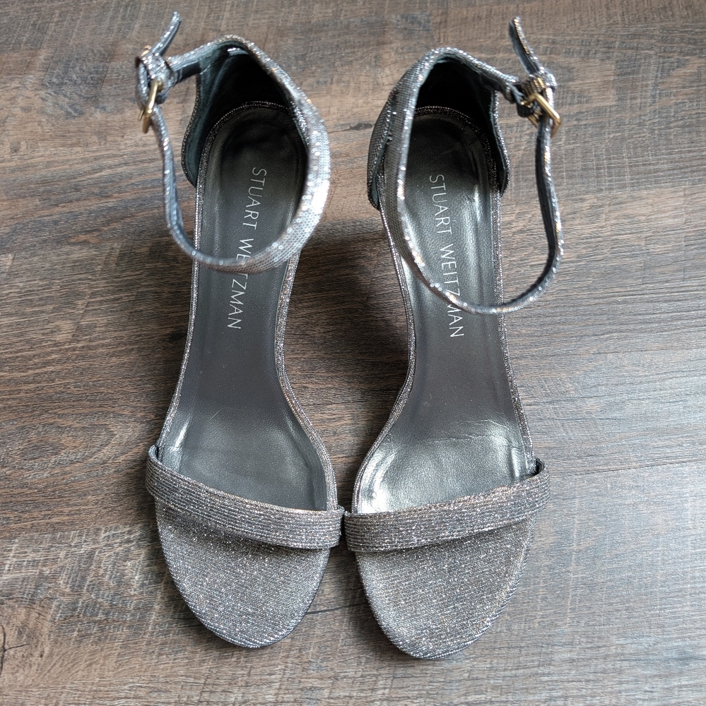 Stuart Weitzman Nunaked Womens Pyrite Glitter Sandal Heels Women's Size 6